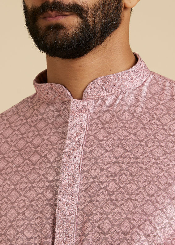 Manyavar Men Rose Quartz Pink Moroccan Patterned Kurta Set