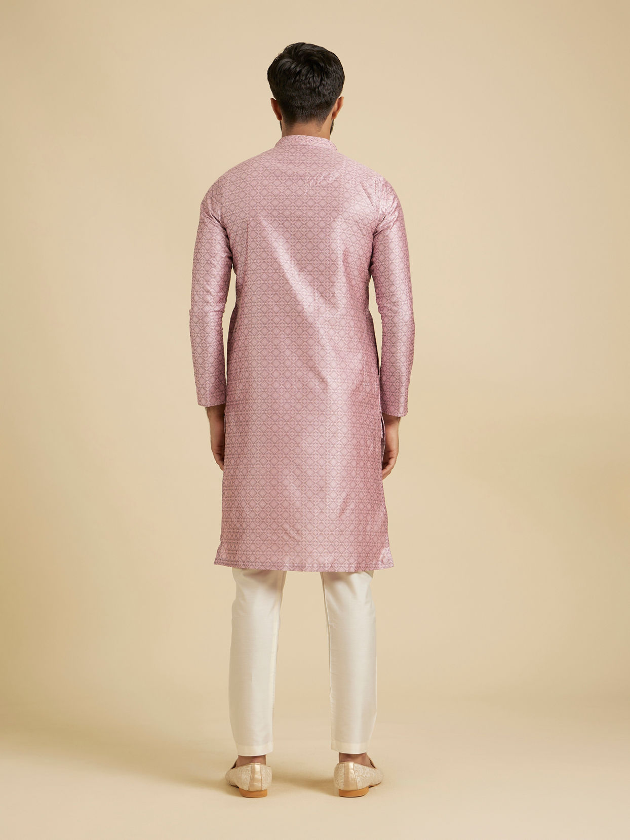 Manyavar Men Rose Quartz Pink Moroccan Patterned Kurta Set