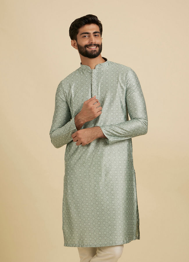 Manyavar Men Light Mid Green Art Silk Kurta Pajama image number 0