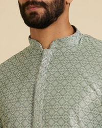 Manyavar Men Soft Green Moroccan Patterned Kurta Set