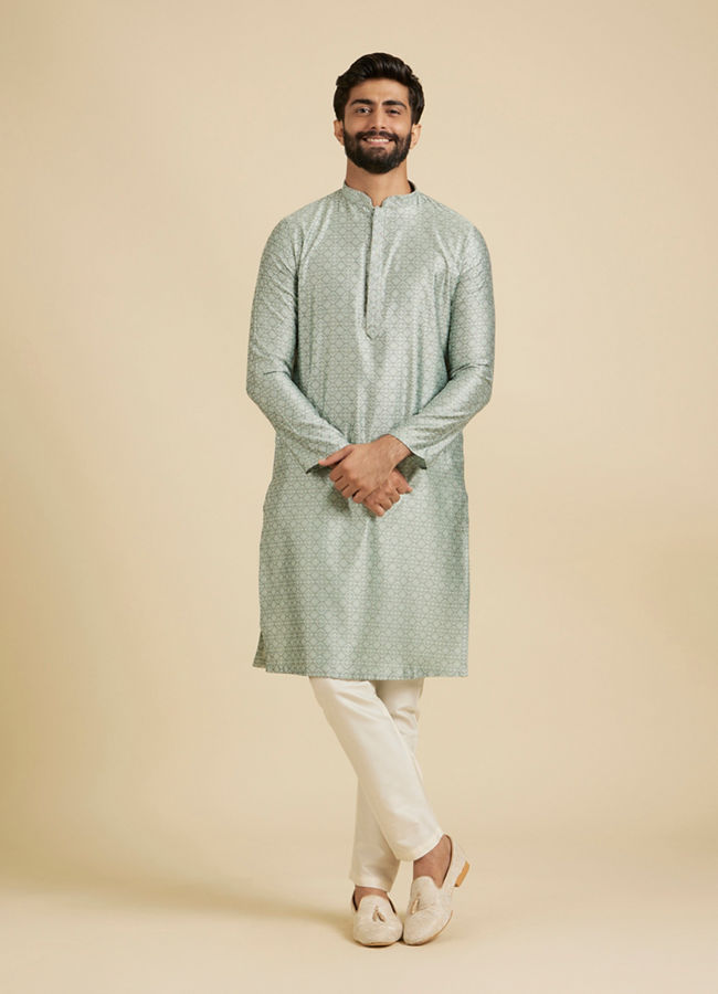 Manyavar Men Light Mid Green Art Silk Kurta Pajama image number 2