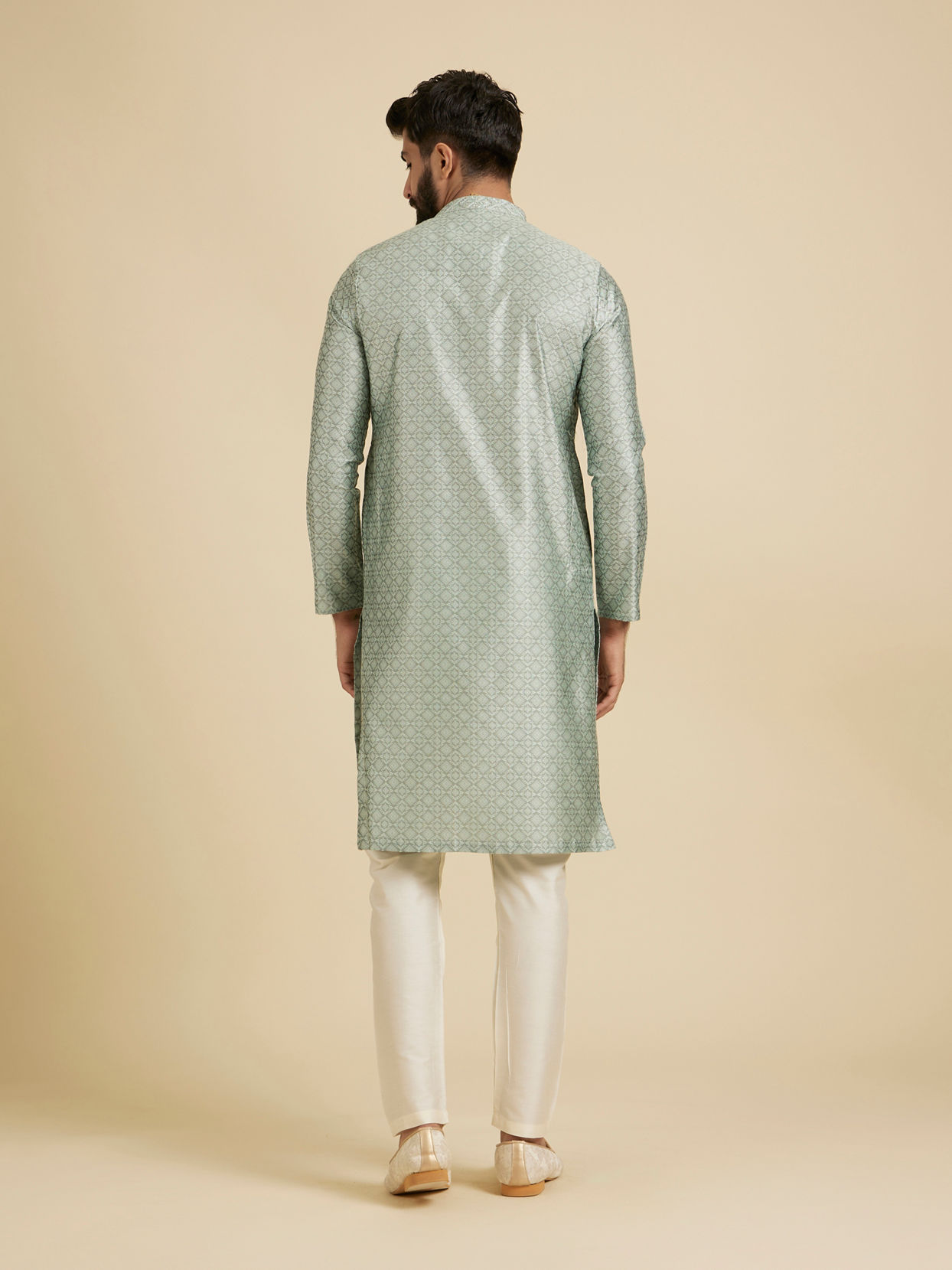 Manyavar Men Soft Green Moroccan Patterned Kurta Set