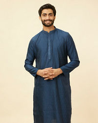 Manyavar Men Violet Blue Jaal Patterned Kurta Set