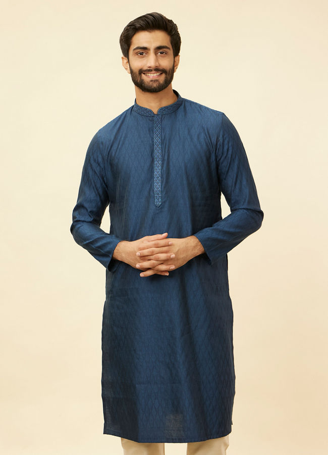 Manyavar Men Violet Blue Jaal Patterned Kurta Set