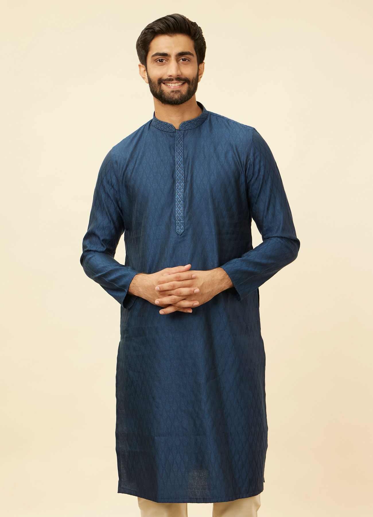 Manyavar Men Violet Blue Jaal Patterned Kurta Set