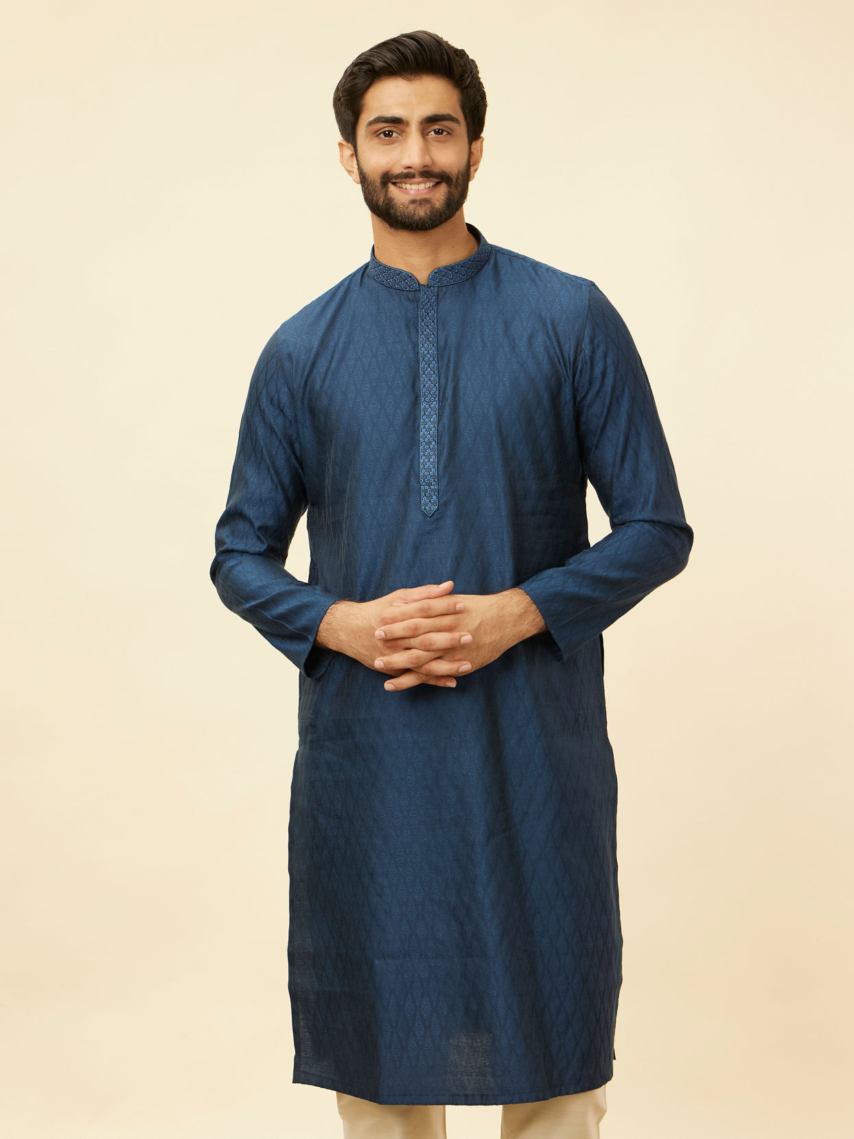 Manyavar Men Violet Blue Jaal Patterned Kurta Set