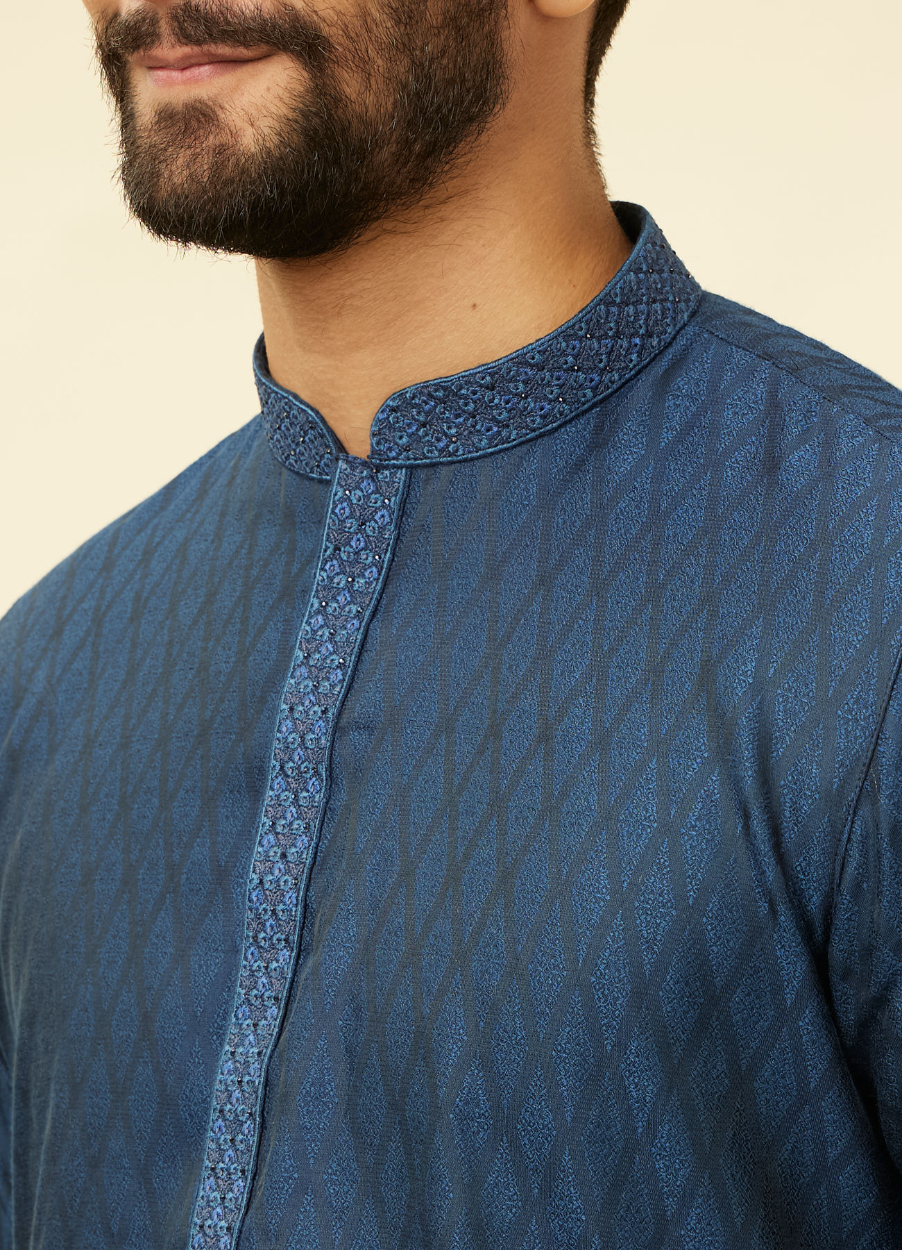 Manyavar Men Violet Blue Jaal Patterned Kurta Set
