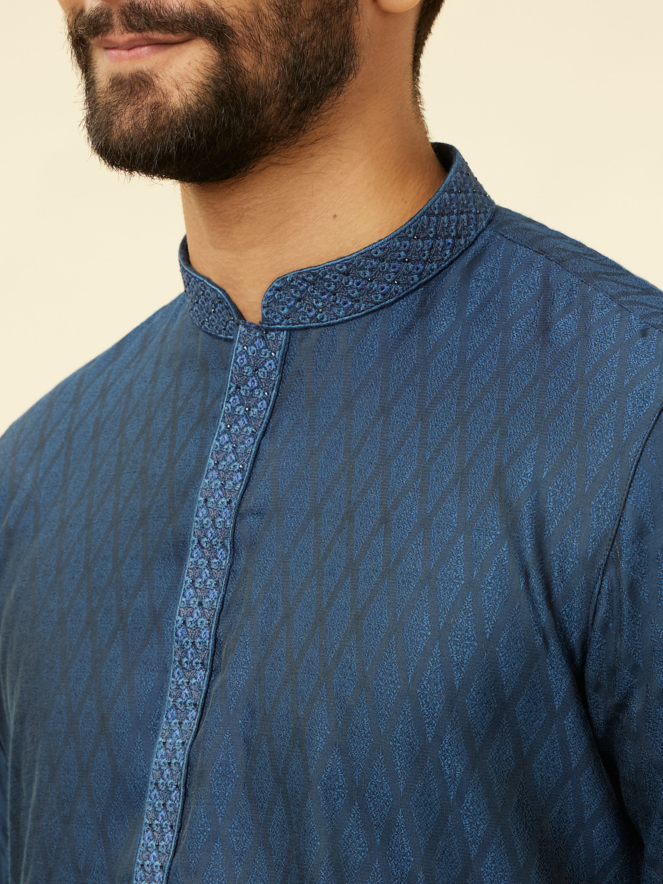 Manyavar Men Violet Blue Jaal Patterned Kurta Set