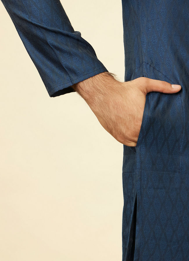 Manyavar Men Violet Blue Jaal Patterned Kurta Set