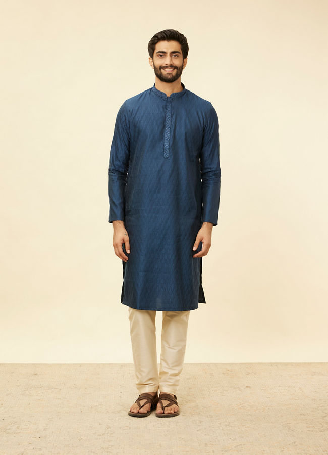 Manyavar Men Violet Blue Jaal Patterned Kurta Set