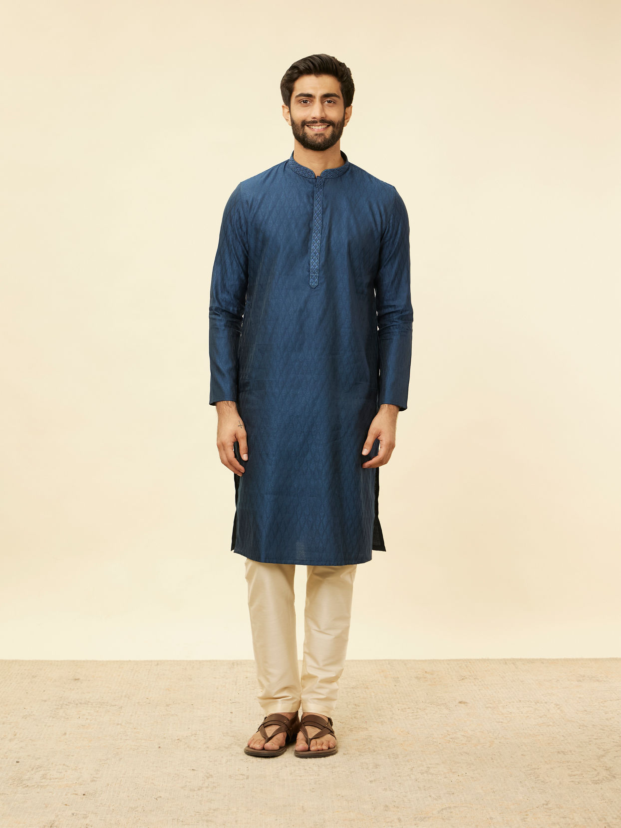 Manyavar Men Violet Blue Jaal Patterned Kurta Set