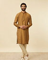 alt message - Manyavar Men Fawn Grid Patterned Kurta Set image number 2