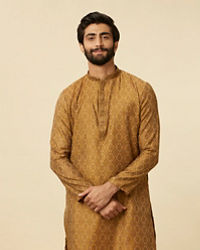Manyavar Men Fawn Grid Patterned Kurta Set
