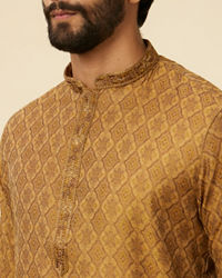 Manyavar Men Fawn Grid Patterned Kurta Set