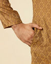 alt message - Manyavar Men Fawn Grid Patterned Kurta Set image number 3