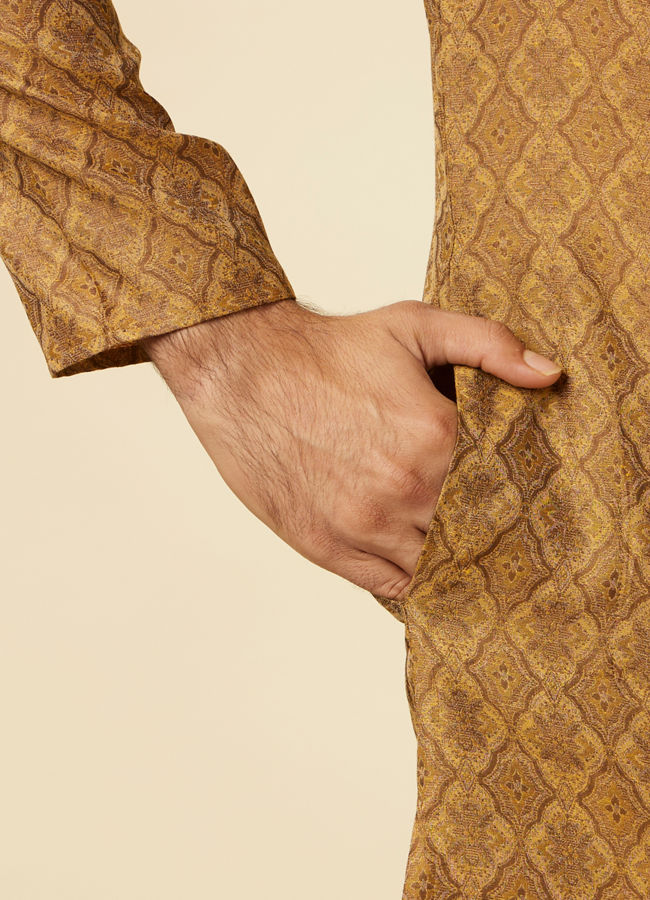 Manyavar Men Fawn Grid Patterned Kurta Set