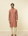 Manyavar Men Rust Red Trellis Patterned Kurta Set