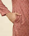 Manyavar Men Rust Red Trellis Patterned Kurta Set