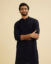 Manyavar Men Indigo Blue Jaal Embroidered Kurta Set with Sequin Work