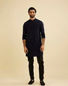 Manyavar Men Indigo Blue Jaal Embroidered Kurta Set with Sequin Work