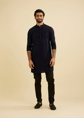 Manyavar Men Indigo Blue Jaal Embroidered Kurta Set with Sequin Work image number 2