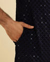 Manyavar Men Indigo Blue Jaal Embroidered Kurta Set with Sequin Work