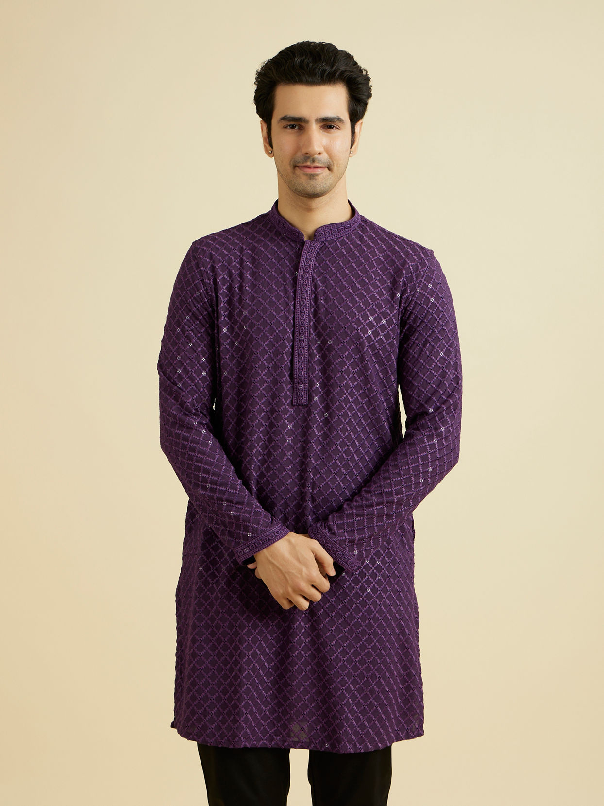 Manyavar Men Purple Majesty Kurta Pajama