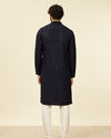 Manyavar Men Dark Blue Grid Patterned Chikankari Kurta Set image number 4