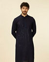 Manyavar Men Dark Blue Grid Patterned Chikankari Kurta Set image number 0