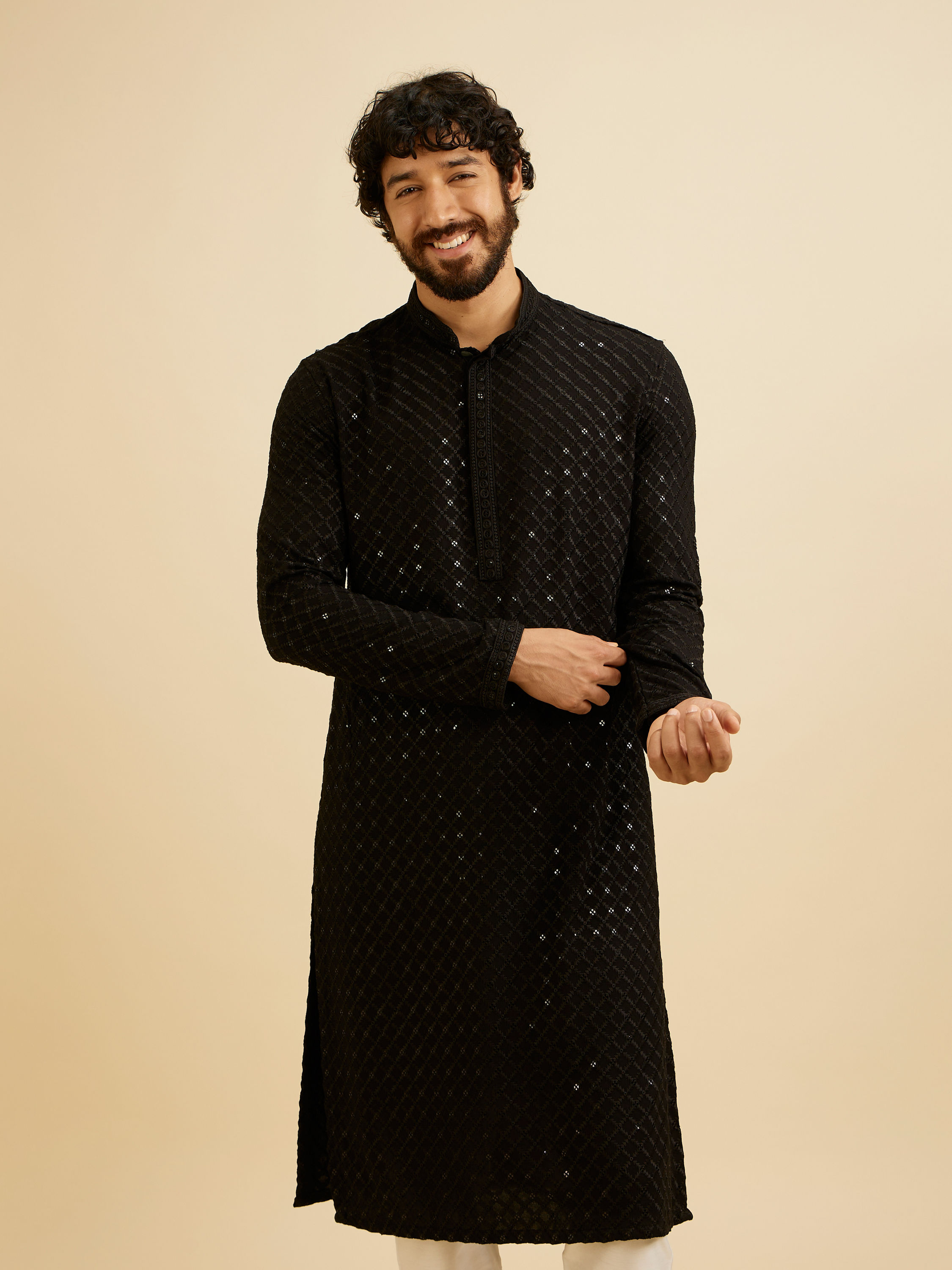 Manyavar Men Black Elegance Kurta Pajama