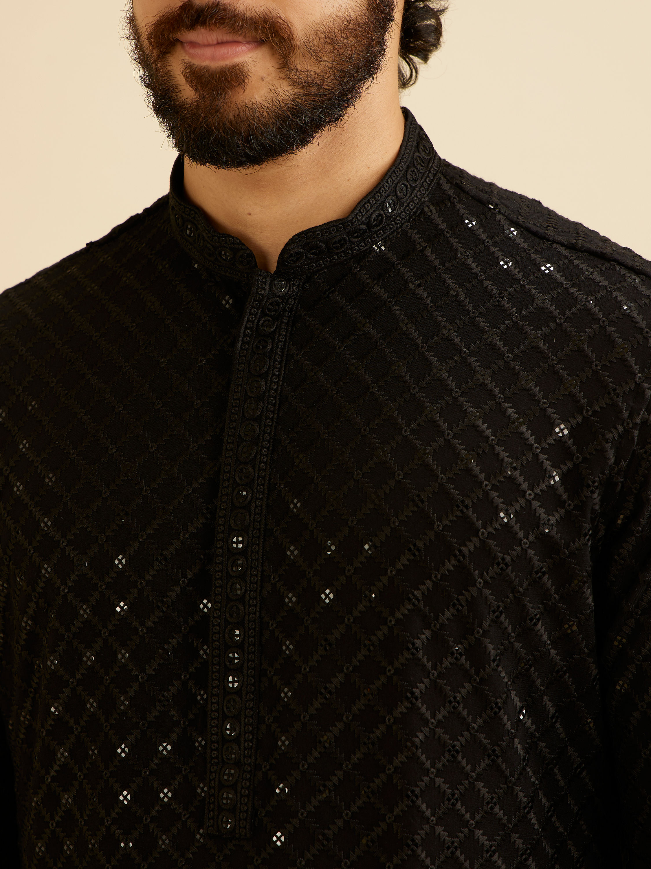 Manyavar Men Black Elegance Kurta Pajama