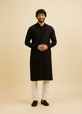 Manyavar Men Black Elegance Kurta Pajama image number 2