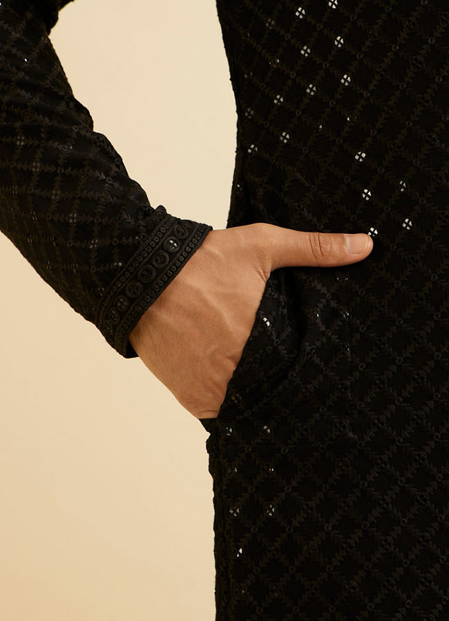 Manyavar Men Black Elegance Kurta Pajama