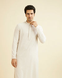 Manyavar Men Smoke Grey Grid Patterned Chikankari Kurta Set with Sequin Work