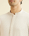 Manyavar Men Smoke Grey Grid Patterned Chikankari Kurta Set with Sequin Work