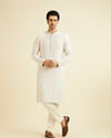 Manyavar Men Smoke Grey Grid Patterned Chikankari Kurta Set with Sequin Work