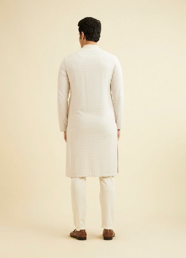 Manyavar Men Smoke Grey Grid Patterned Chikankari Kurta Set with Sequin Work