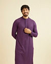 Manyavar Men Royal Purple Grid Patterned Chikankari Kurta Set with Sequin Work image number 0