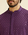 Manyavar Men Royal Purple Grid Patterned Chikankari Kurta Set with Sequin Work image number 1