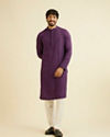 Manyavar Men Royal Purple Grid Patterned Chikankari Kurta Set with Sequin Work