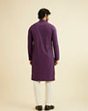 Manyavar Men Royal Purple Grid Patterned Chikankari Kurta Set with Sequin Work