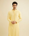 Manyavar Men Sunglow Yellow Grid Patterned Chikankari Kurta Set with Sequin Work image number 0