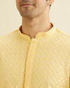Manyavar Men Sunglow Yellow Grid Patterned Chikankari Kurta Set with Sequin Work