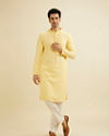 Manyavar Men Sunglow Yellow Grid Patterned Chikankari Kurta Set with Sequin Work image number 2