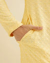 Manyavar Men Sunglow Yellow Grid Patterned Chikankari Kurta Set with Sequin Work image number 3