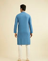 Manyavar Men Cerulean Blue Grid Patterned Chikankari Kurta Set with Sequin Work