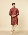 alt message - Manyavar Men Rust Red Multi-coloured Printed Kurta Set image number 2