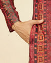 Manyavar Men Rust Red Multi coloured Printed Kurta Set