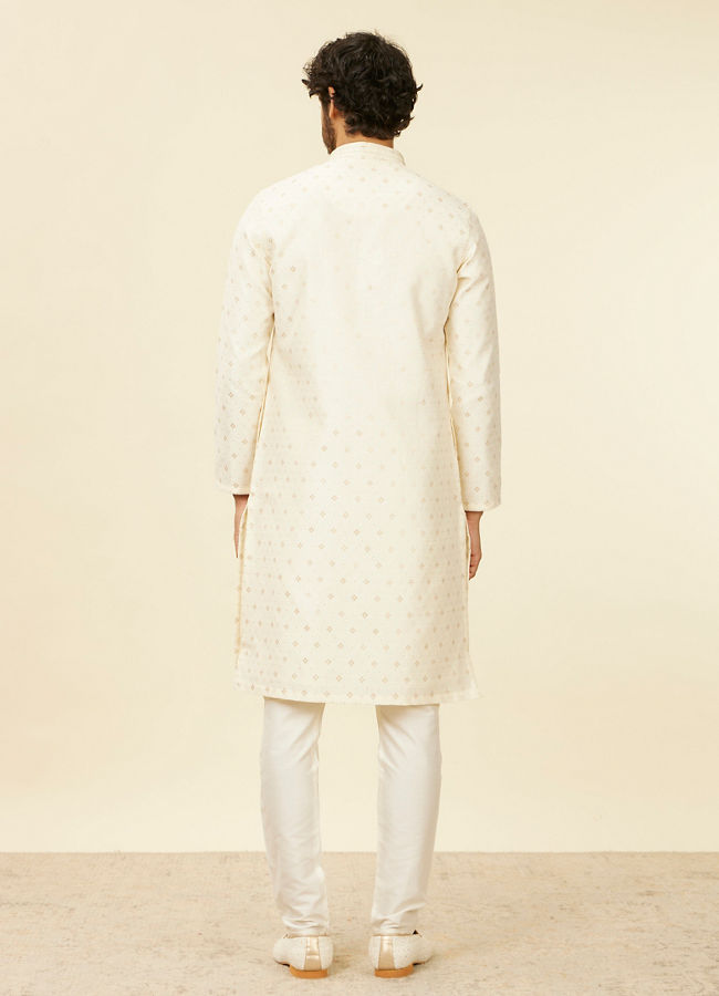 Manyavar Men Soft Cream Kurta Set with Buta Motifs