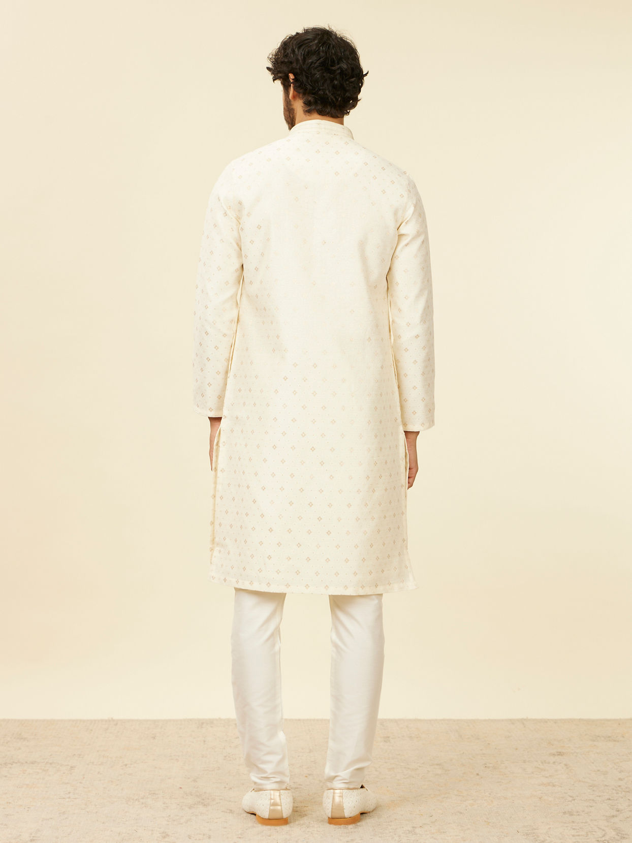 Manyavar Men Soft Cream Kurta Set with Buta Motifs